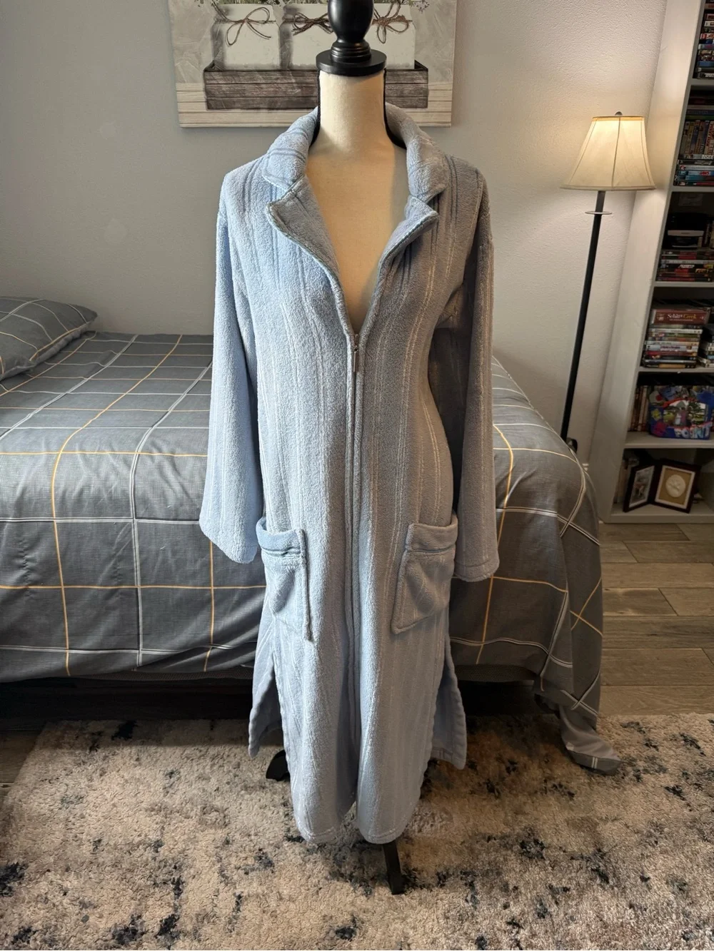 😴Adonna Cozy Full-Length Zip Robe Coat in Light Blue Size Large